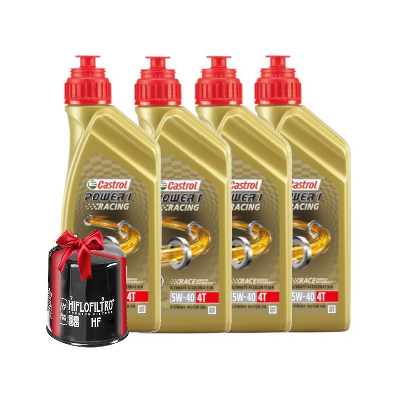 Huile moto Castrol Power 1 Racing 4T 5W40 Full Synthetic 4 Litres + Filtre  à Huile