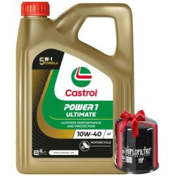 Huile moto Castrol Power 1 Racing 4T 10W40 Full Synthetic 4 Litres + Filtre à Huile Offert