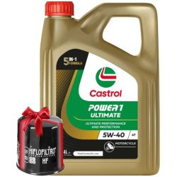 Huile moto Castrol Power 1 Ultimate 4T 5W40 Full Synthetic 4 Litres + Filtre à Huile Offert