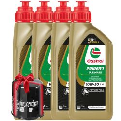 Huile moto Castrol Power 1 Ultimate 4T 10W30 Full Synthetic 4 Litres + Filtre à Huile Offert