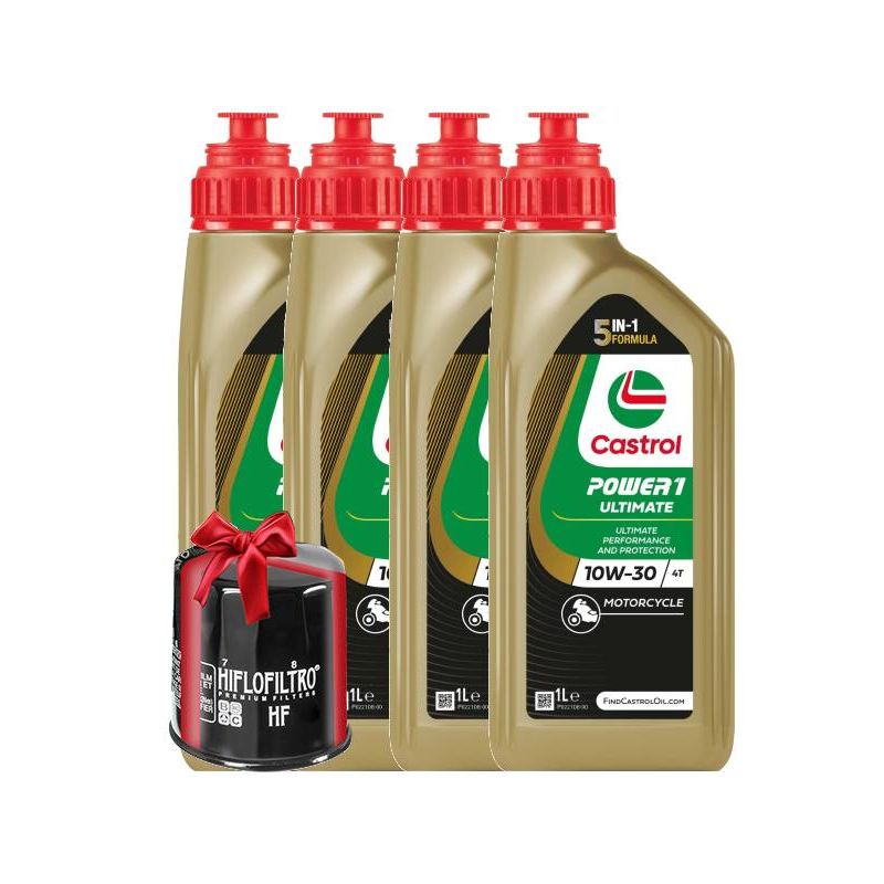 Huile moto Castrol Power 1 Ultimate 4T 10W30 Full Synthetic 4 Litres + Filtre à Huile Offert