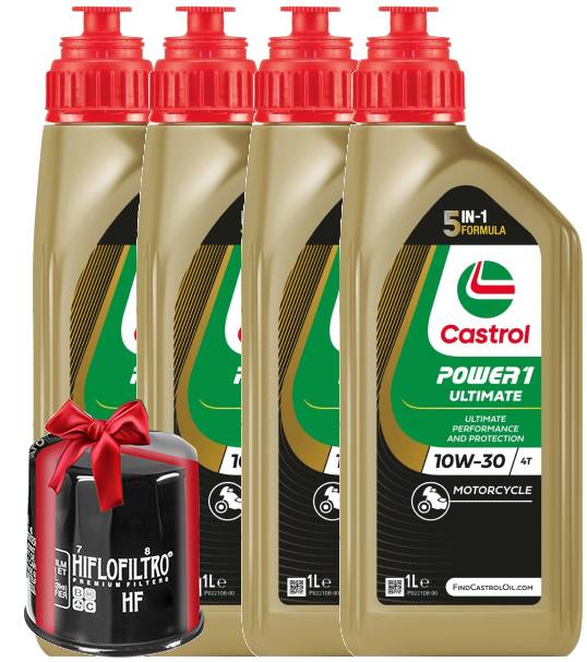 Huile moto Castrol Power 1 Ultimate 4T 10W30 Full Synthetic 4 Litres + Filtre à Huile Offert