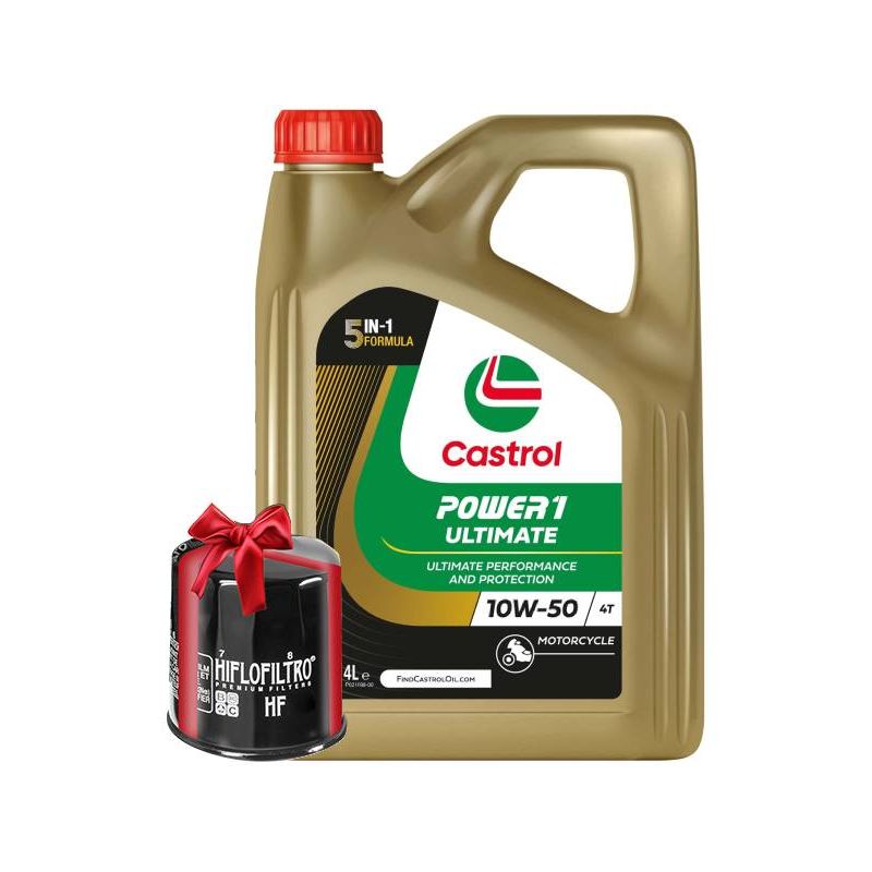 Huile moto Castrol Power 1 Ultimate 4T 10W50 Full Synthetic 4 Litres + Filtre à Huile Offert