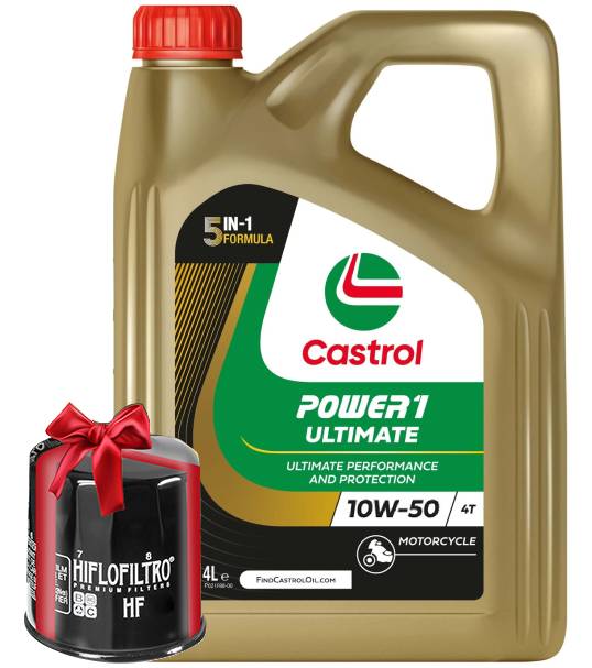 Huile moto Castrol Power 1 Ultimate 4T 10W50 Full Synthetic 4 Litres + Filtre à Huile Offert