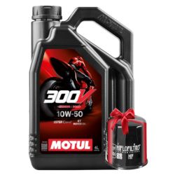 Huile moto Motul 300V Road Racing 10W50 4 Litres + Filtre à Huile Offert