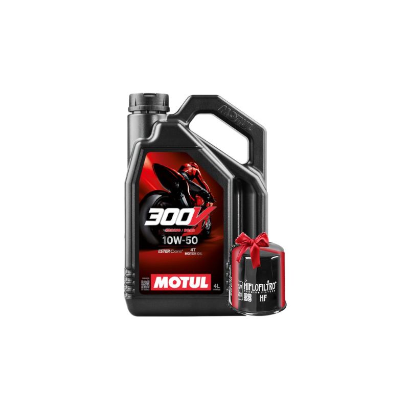 Huile moto Motul 300V Road Racing 10W50 4 Litres + Filtre à Huile Offert