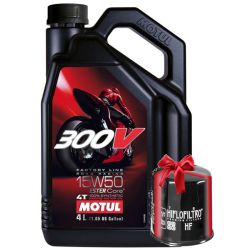 Huile moto Motul 300V 15W50 4 Litres Factory Line Road Racing + Filtre à Huile Offert