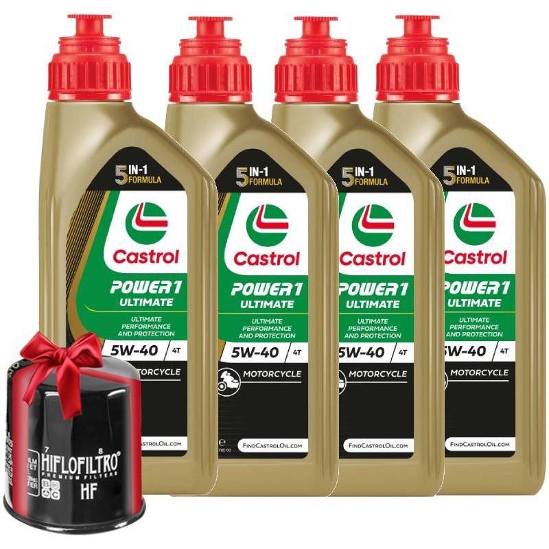 Huile moto Castrol Power 1 Ultimate 4T 5W40 Full Synthetic 4 Litres + Filtre à Huile Offert