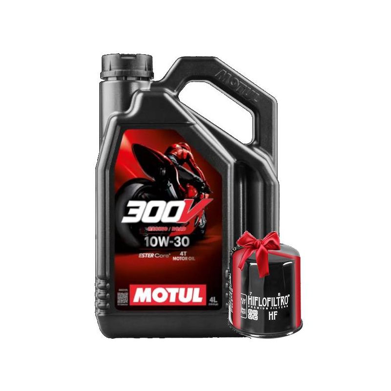 Huile moto Motul 300V Road Racing 10W30 4 Litres + Filtre à Huile Offert