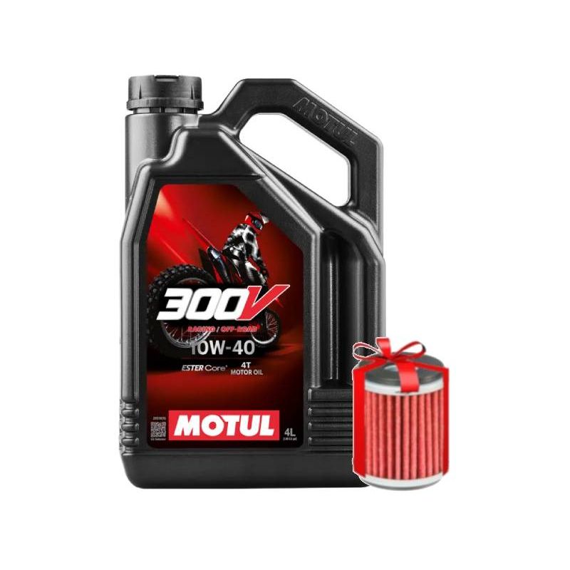 Huile moto Motul 300V 10W40 OFF ROAD 4 Litres + Filtre à Huile Offert