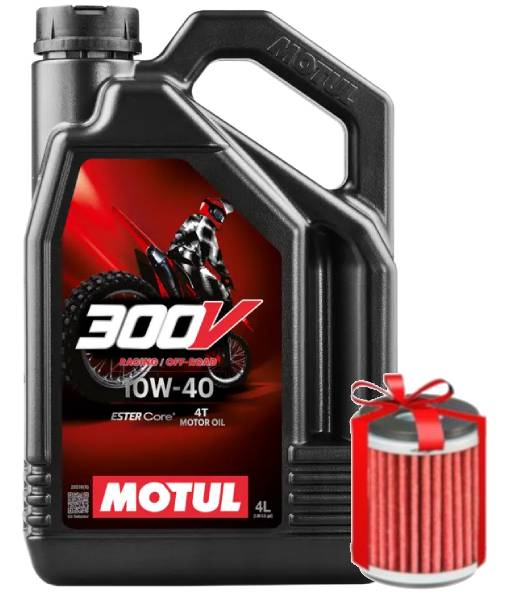 Huile moto Motul 300V 10W40 OFF ROAD 4 Litres + Filtre à Huile Offert