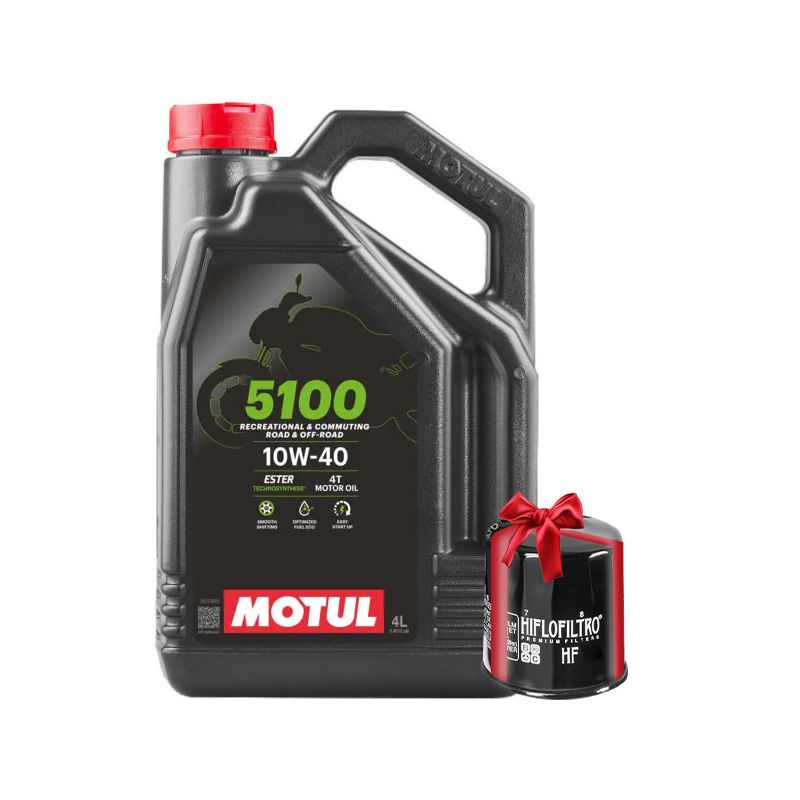 Huile moto Motul 5100 4T 10W40 4 Litres + Filtre à Huile Offert