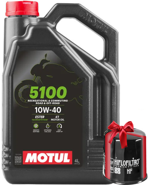 Huile moto Motul 5100 4T 10W40 4 Litres + Filtre à Huile Offert