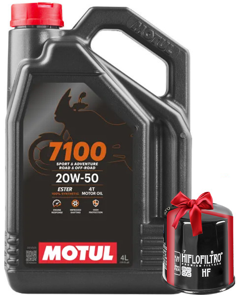 Huile moto Motul 7100 20W50 4 Litres + Filtre à Huile Offert