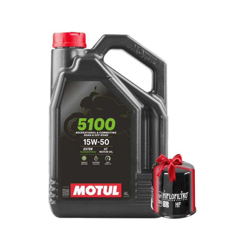 Huile Moto Motul 5100 4T 15W50 4 Litres + Filtre à Huile Offert