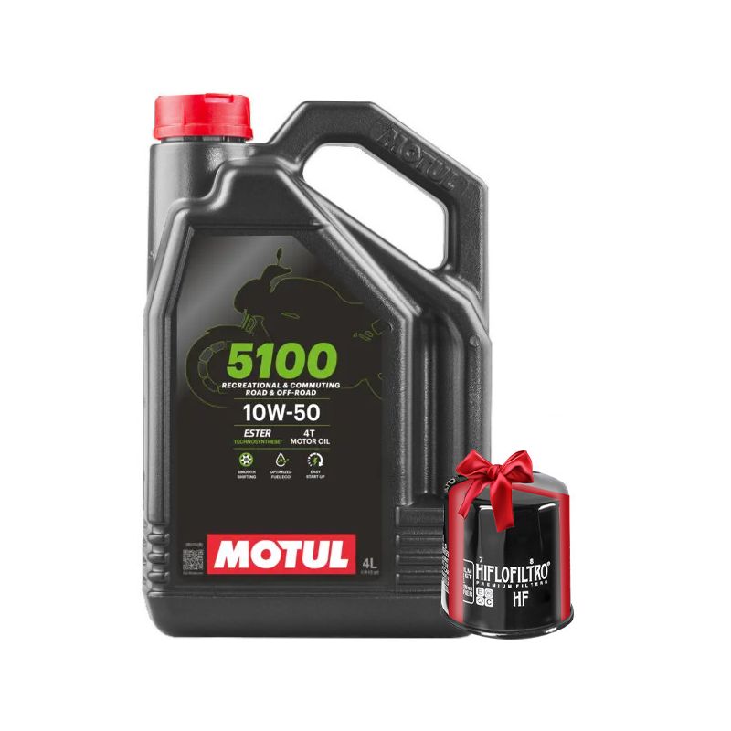 Huile moto Motul 5100 4T 10W50 4 Litres + Filtre à Huile Offert