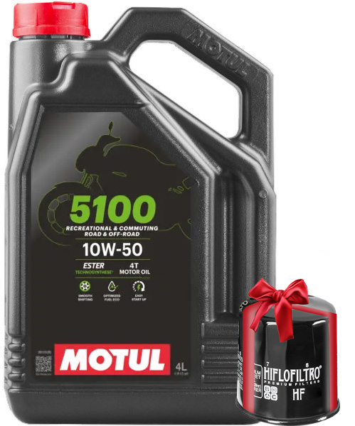 Huile moto Motul 5100 4T 10W50 4 Litres + Filtre à Huile Offert