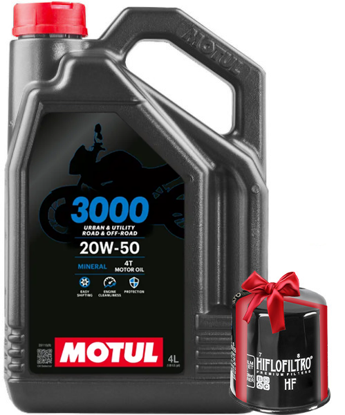 Huile Moto Motul 3000 20w50 4 Litres + Filtre à Huile Offert