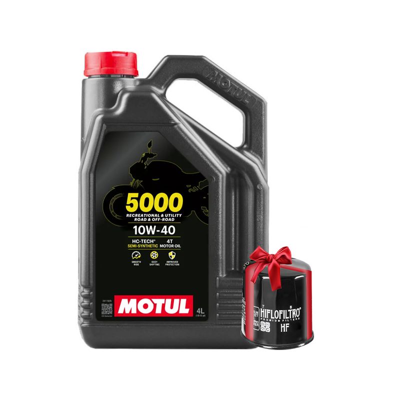 Huile moto Motul 5000 4T 10W40 4 Litres + Filtre à Huile Offert