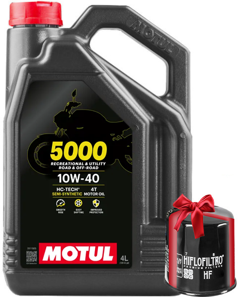 Huile moto Motul 5000 4T 10W40 4 Litres + Filtre à Huile Offert