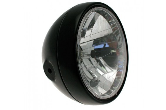 Phare avant rond noir brillant adaptable neuf optique lisse, rétro, vintage  - Speck Moto Pièces